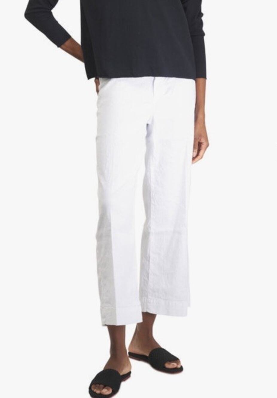 Frank & Eileen $328 Wexford White Cotton Flax Patch Pocket Wide Leg Pants Sz 2